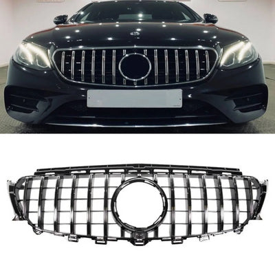 Fits Mercedes E Class W213 S213 C238 A238 2016-2020 Front Bumper Grille Black & Chrome AMG Panamericana GT Style - tradevehicleparts.co.uk
