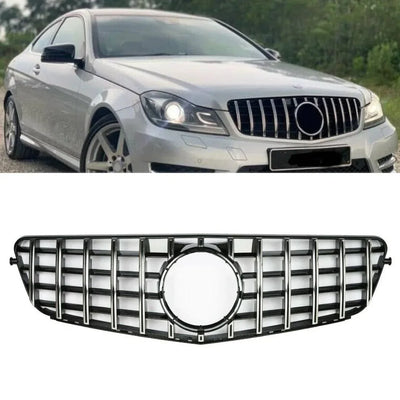 Fits Mercedes C Class W204 2007-2014 Front Bumper Grille Black & Chrome AMG Panamericana GT Style - tradevehicleparts.co.uk