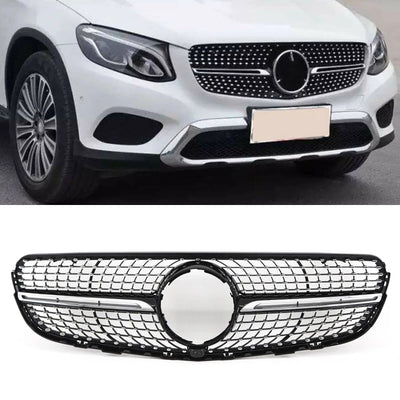 Fits Mercedes GLC Class X253 C253 2015-2019 Front Bumper Grille Chrome Trim & Pins GLC 43 Diamond Style - tradevehicleparts.co.uk