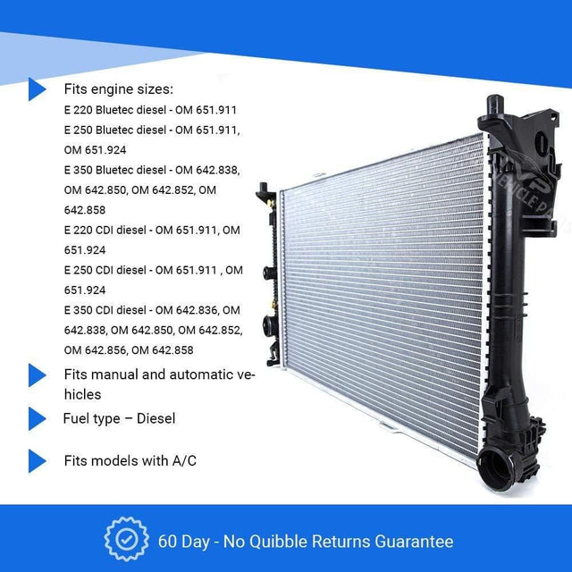 Fits Mercedes E-Class C207 2009-2017 Radiator (E 220 Bluetec, E 220 Cdi, E 250 Bluetec, E 250 Cdi, E 350 Bluetec, E 350 Cdi) (Man/Auto) (With Ac) - image 3