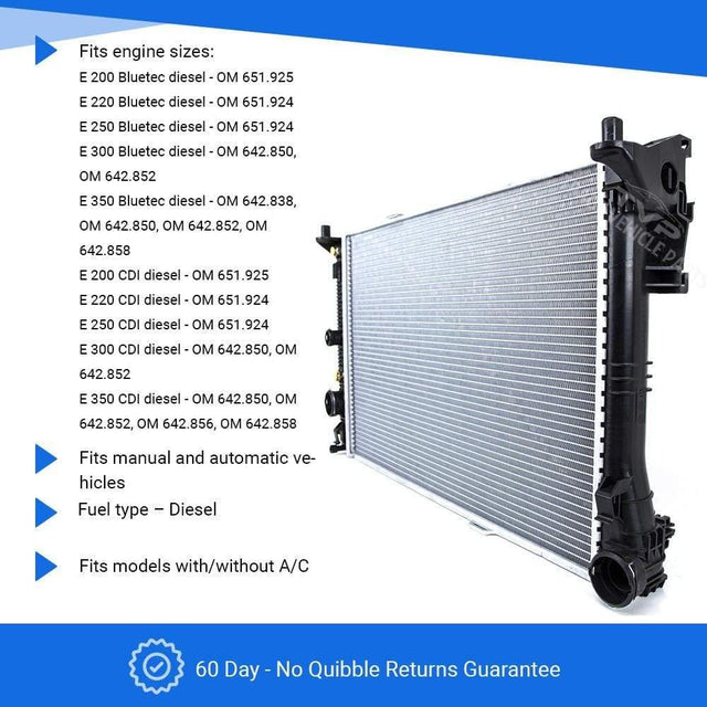 Fits Mercedes E-Class W212 2009-2016 Radiator (E 200 Bluetec, E 200 Cdi, E 220 Bluetec, E 220 Cdi, E 250 Bluetec, E 300 Bluetec, E 300 Cdi, E 350 Bluetec, E 350 Cdi, E 250 Cdi) (Manual/Auto) (With/Without Ac) - image 3