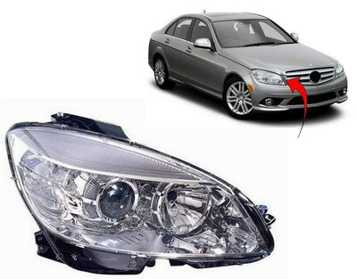 Fits Mercedes C Class W204 2007-2011 Saloon Headlight Headlamp W/ Motor Driver O/S - tradevehicleparts.co.uk