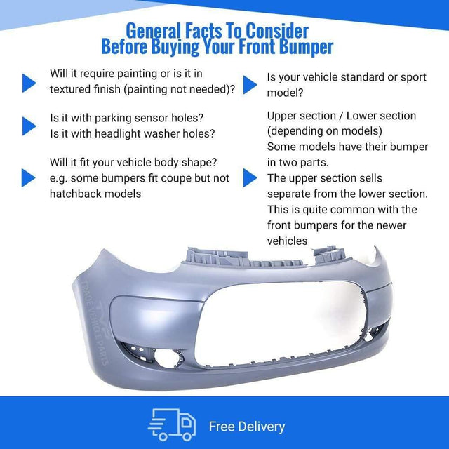 Fits Citroen C1 2009-2012 Front Bumper Primed No Pdc Or Washer Holes - image 3