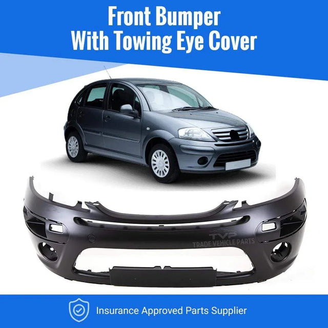 Fits Citroen C3 2005-2009 Front Bumper Primed With Tow Eye Cover  - image 2
