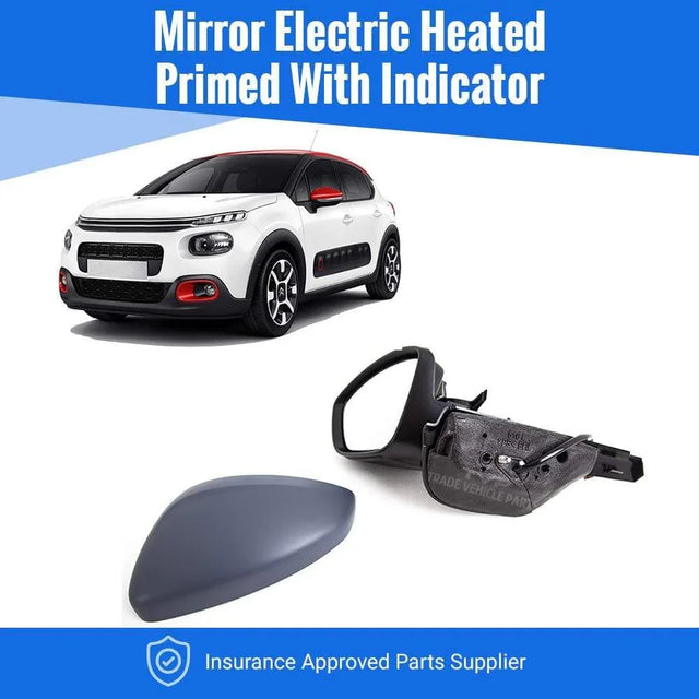 Fits Citroen C3 2017- Door Wing Mirror Electric Heated Primed Cover With Indicator Lamp Passenger Side - image 2