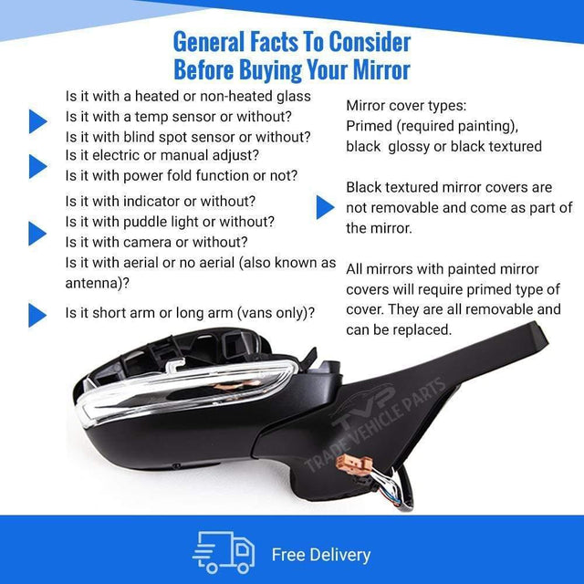Fits Citroen C3 2017- Door Wing Mirror Electric Heated Primed Cover With Indicator Lamp Temperature Sensor Driver Side - image 4