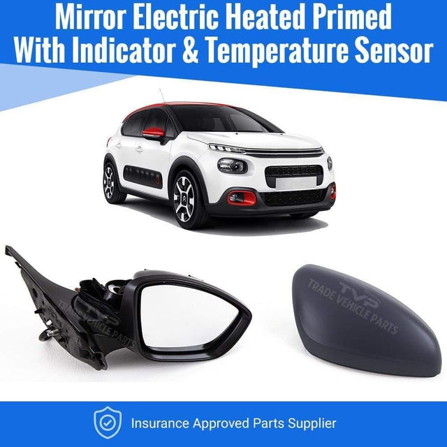 Fits Citroen C3 2017- Door Wing Mirror Electric Heated Primed Cover With Indicator Lamp Temperature Sensor Driver Side - image 2