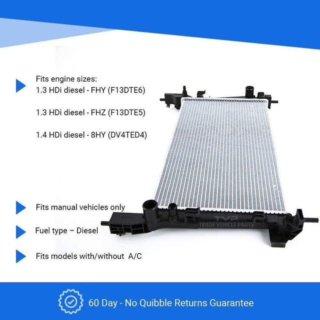 Fits Citroen Nemo 2008-2018 Radiator (1.3 Hdi, 1.4 Hdi)(Manual) (With/Without Ac) - image 3