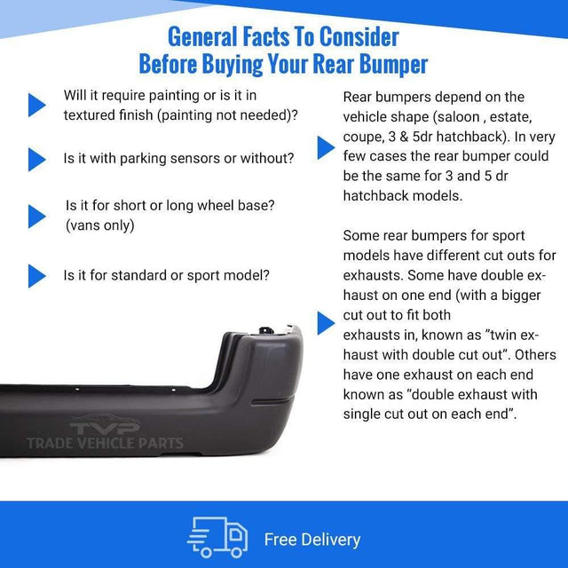 Fits Peugeot Partner 1996-2008 Rear Bumper Black Without Sensor Holes - image 3