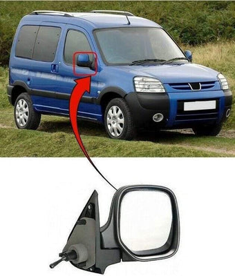 Fits Peugeot Partner 1996-2008 Door Wing Mirror Manual Black Driver Side - tradevehicleparts.co.uk
