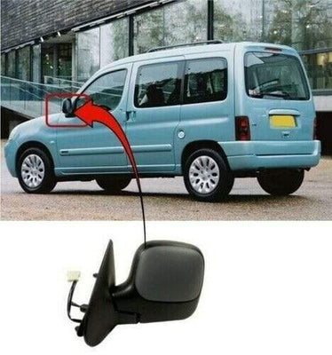 Fits Citroen Berlingo 1998-2008 Door Wing Mirror Manual Mat-Black Passenger Side - tradevehicleparts.co.uk