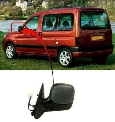 Fits Peugeot Partner 1996-2008 Door Wing Mirror Manual Mat-Black Passenger Side - tradevehicleparts.co.uk