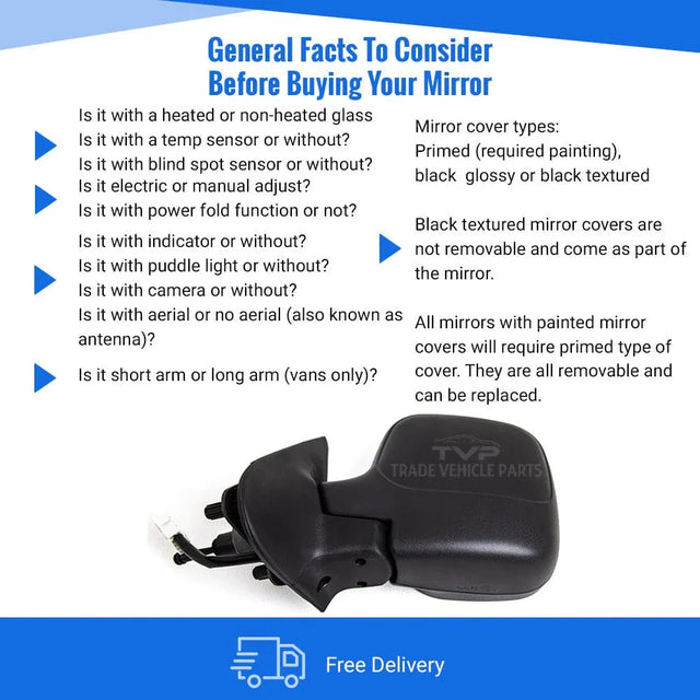 Fits Peugeot Partner 1996-2008 Door Wing Mirror Heated Manual Black Left Side - image 3