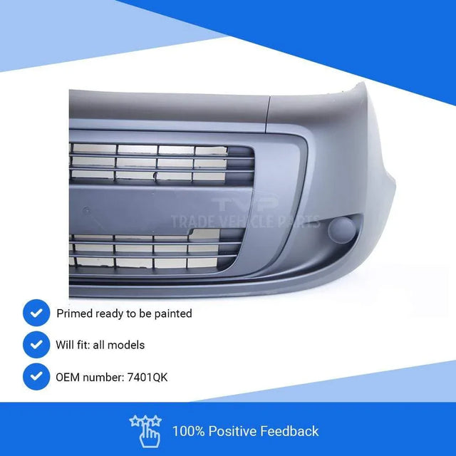 Fits Fiat Fiorino 2008- Front Bumper Primed No Fog Light Holes - image 2