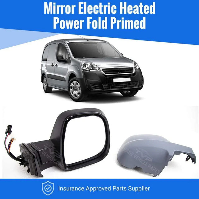 Fits Peugeot Partner 2012-2018 Mirror Electric Heated Power Fold Primed O/S - image 2