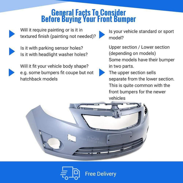 Fits Chevrolet Spark 2010-2012 Front Bumper Primed No Pdc Or Washer Holes - image 4