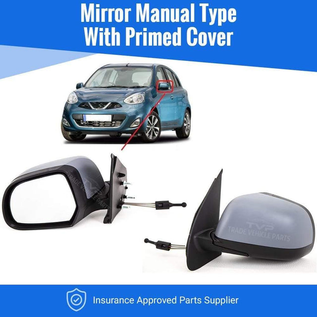 Fits Nissan Micra 2013-2017 Door Wing Mirror Manual Type With Primed Cover Passenger Side - image 2