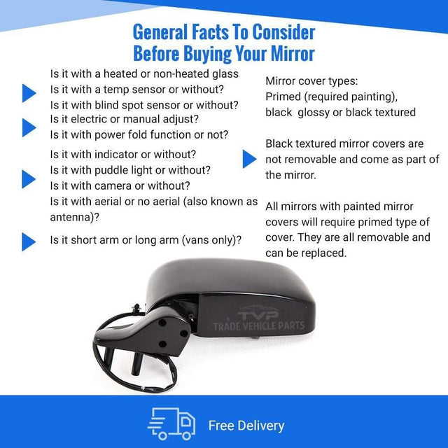 Fits Nissan Navara 2001-2006, Door Wing Mirror Electric Black Paintable Passenger Side - image 3
