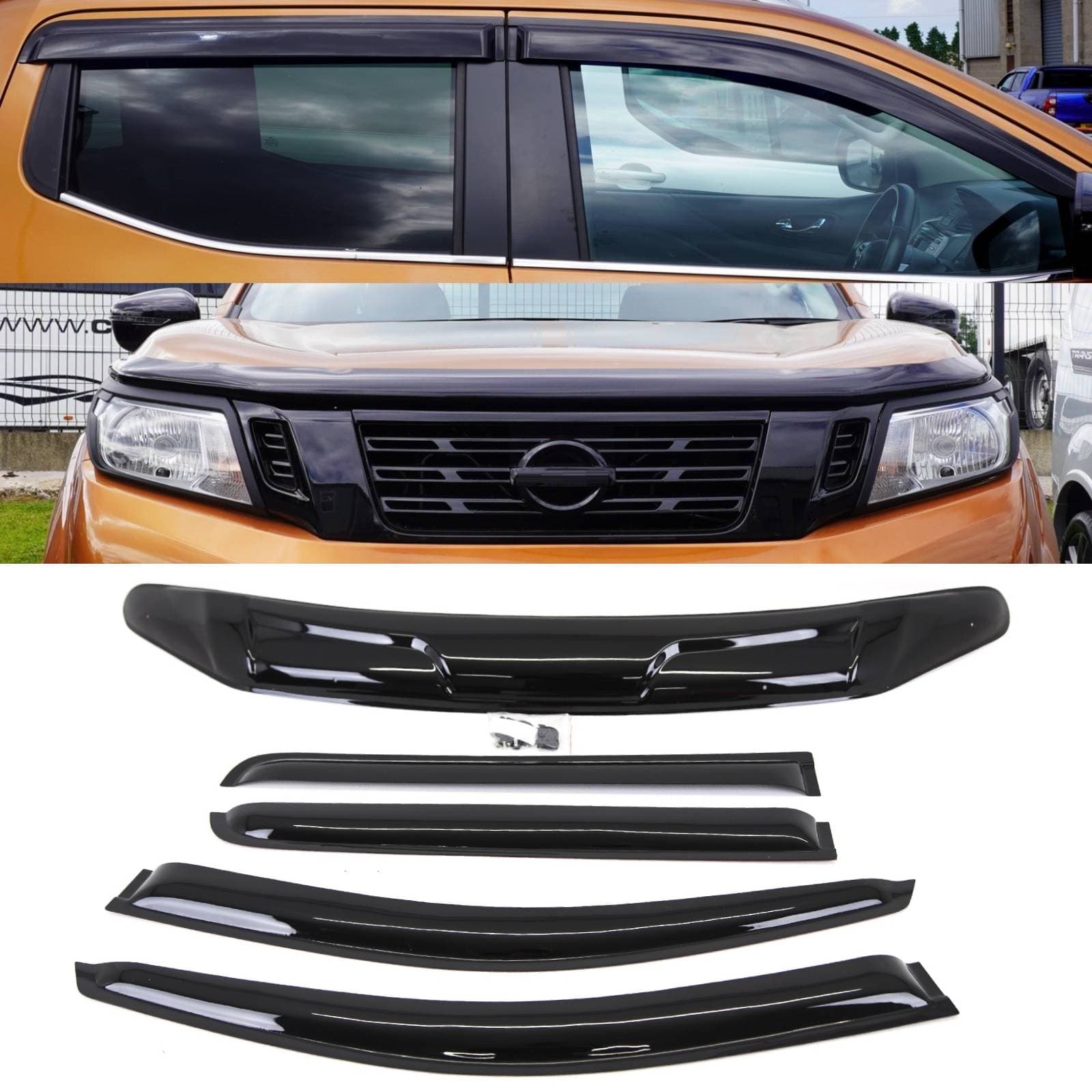 DS5075 For Nissan Navara NP300 2016- Bonnet Guard & Window Wind Deflectors Set
