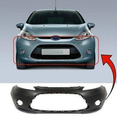 Fits Ford Fiesta 2008-2012 Front Bumper With Fog Holes No Pdc Or Washer Holes Mat Black - tradevehicleparts.co.uk