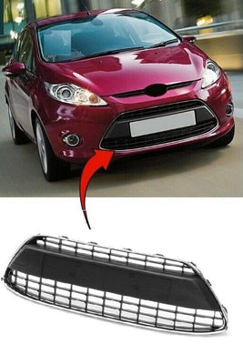 Fits Ford Fiesta 2008-2012 Front Bumper Main Grille With Chrome Frame & Tow Eye Cover - tradevehicleparts.co.uk