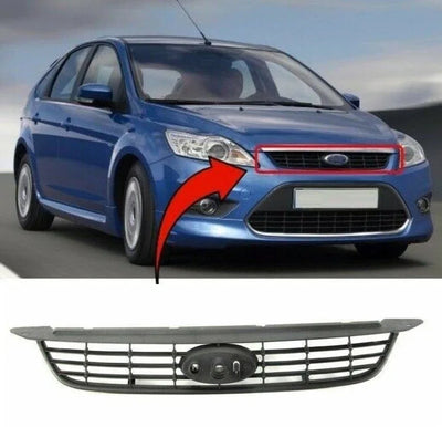 Fits Ford Focus 2008-2012 Front Grille Main Centre With Lock Mechanism Hole Black Not Zetec-S & St Models - tradevehicleparts.co.uk