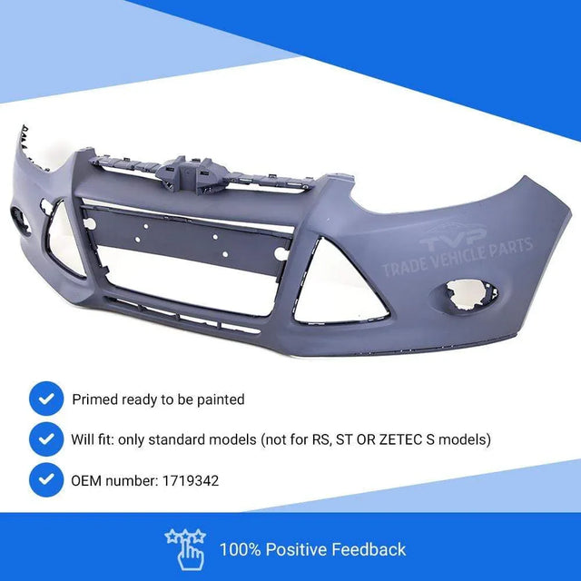 Fits Ford Focus 2011-2014 Front Bumper Primed No Pdc Or Washer Holes - image 3