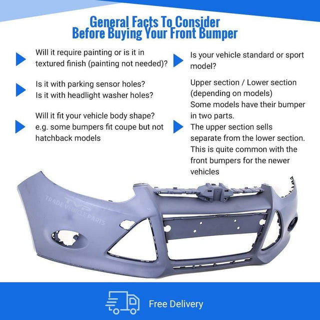 Fits Ford Focus 2011-2014 Front Bumper Primed No Pdc Or Washer Holes - image 4