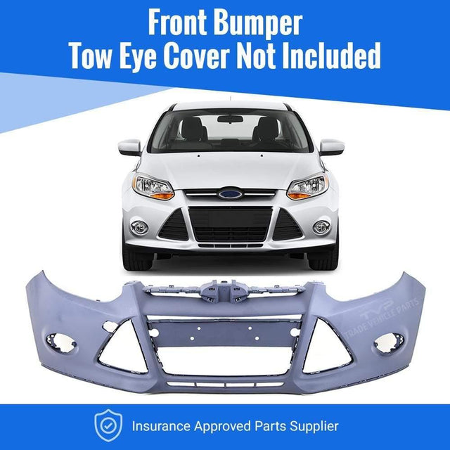 Fits Ford Focus 2011-2014 Front Bumper Primed No Pdc Or Washer Holes - image 2