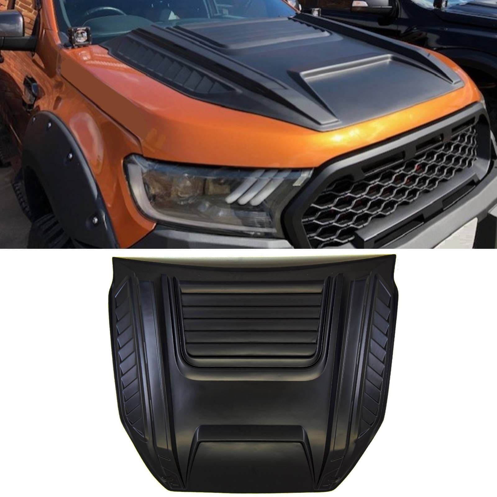 FD4136 Ford Ranger T6 T7 T8 2016- Bonnet Scoop Vent Hood Cover Raptor Beast Style Black