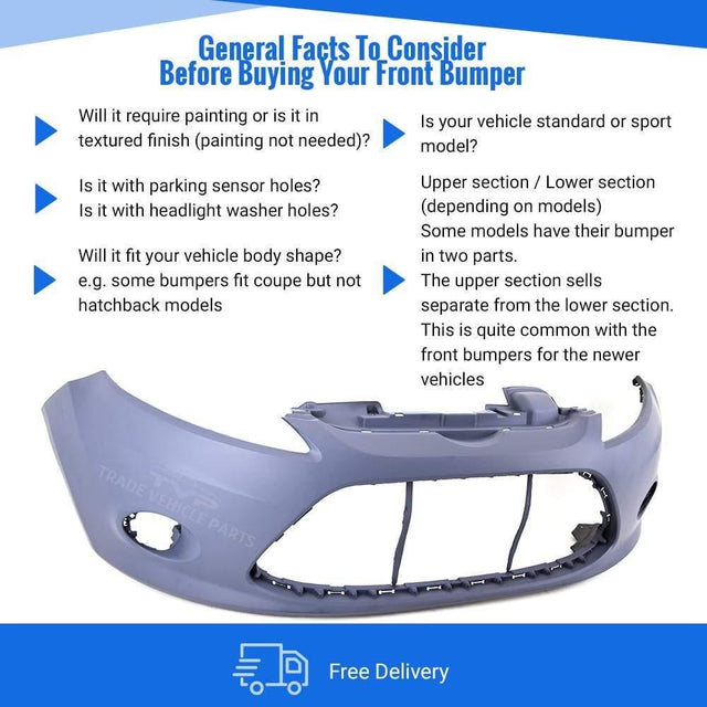 Fits Ford Fiesta 2008-2012 Front Bumper With Fog Holes No Pdc Or Washer Holes Primed - image 4