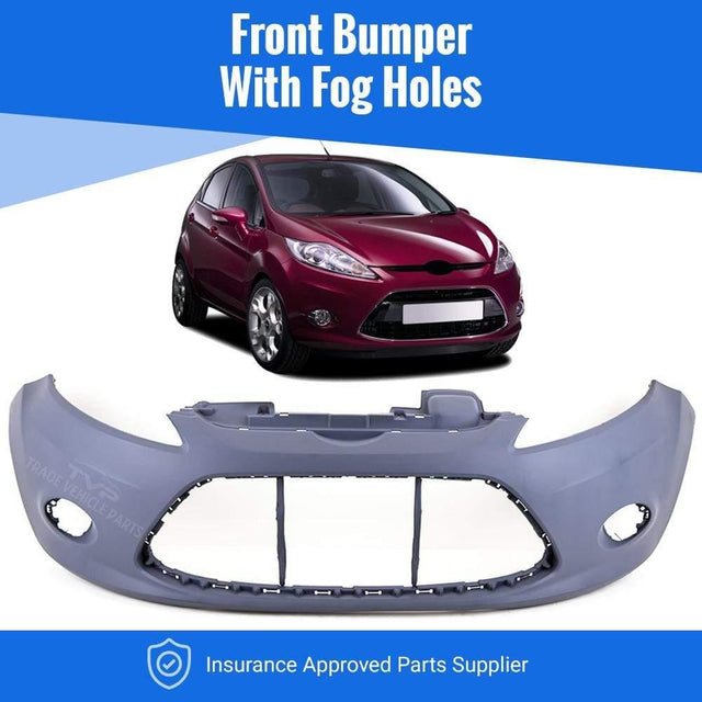 Fits Ford Fiesta 2008-2012 Front Bumper With Fog Holes No Pdc Or Washer Holes Primed - image 2