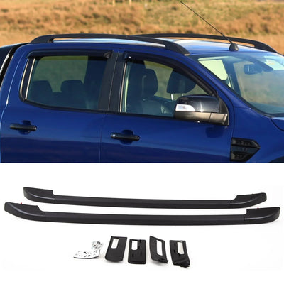 Fits Ford Ranger T6 T7 Double Cab 2012-2019 Roof Rails Rack Bars Pair Aluminium Black - tradevehicleparts.co.uk