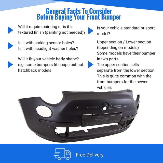 Fits Fiat 500 & 500C 2007-2015 Front Bumper Primed Without Mouldings No Pdc Or Washer Holes - image 4