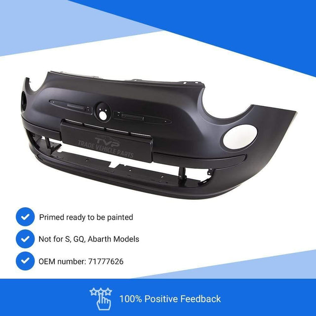 Fits Fiat 500 & 500C 2007-2015 Front Bumper Primed Without Mouldings No Pdc Or Washer Holes - image 3