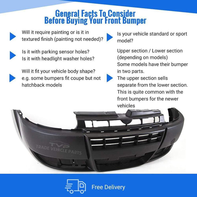 Fits Fiat Doblo 2006-2010 Front Bumper Black No Pdc Or Washer Holes - image 4