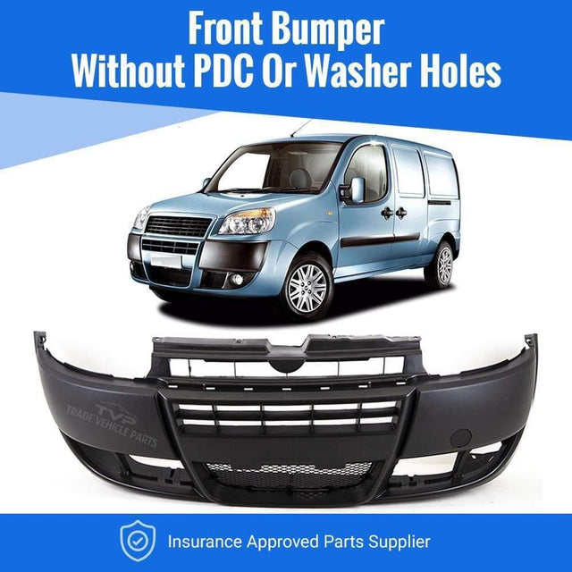 Fits Fiat Doblo 2006-2010 Front Bumper Black No Pdc Or Washer Holes - image 2
