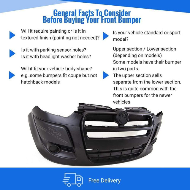 Fits Fiat Doblo 2010-2015 Front Bumper Textured No Fog Holes No Pdc Or Washer Holes - image 3