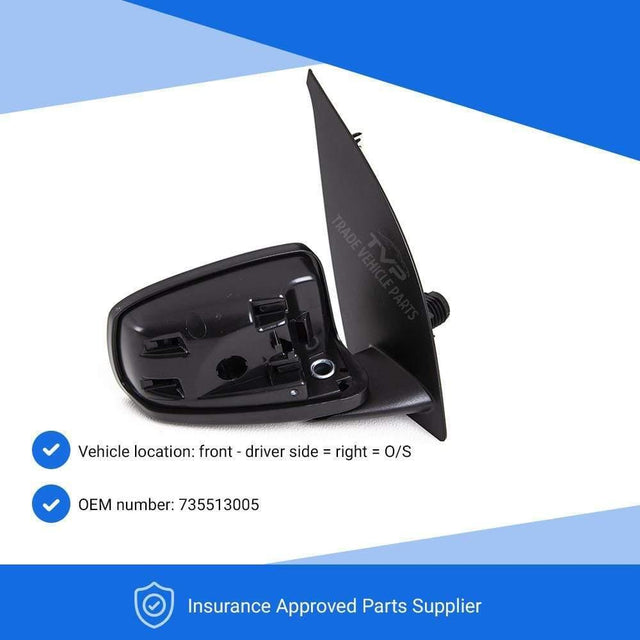 Fits Fiat Panda 2004-2011 Door Wing Mirror Manual Black Cover Driver Side - image 2