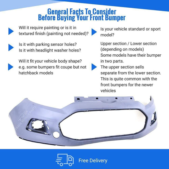 Fits Ford Ecosport 2014-2018 Front Bumper Primed No Pdc Or Washer Holes - image 4