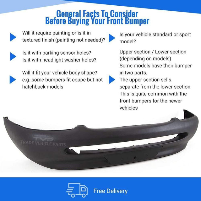 Fits Ford Escort 1995-2001 Front Bumper Black No Fog Holes No Pdc Holes - image 3