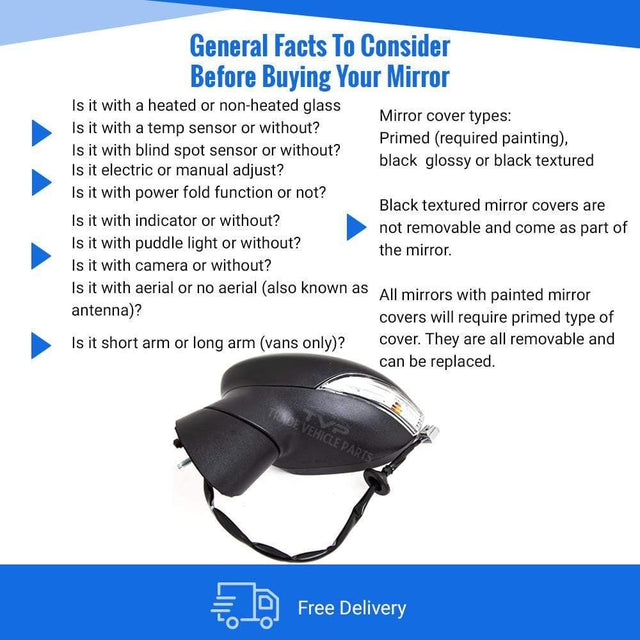 Fits Ford Fiesta 2013-2017 Door Wing Mirror Heated Electric Indicator Black Tex Cover Passenger Side - image 4