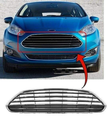 Fits Ford Fiesta 2013-2016 Front Bumper Centre Grille Upper Mat Black W/Chrome Moulding - tradevehicleparts.co.uk