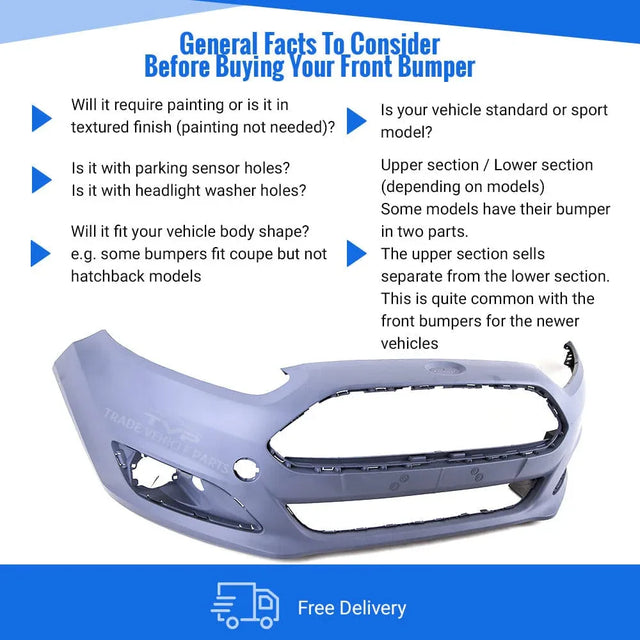 Fits Ford Fiesta 2013-2017 Front Bumper Primed No Jet Wash Or Pdc - image 4