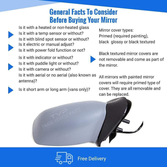 Fits Ford Fiesta Mk4 1996-1999 Door Wing Mirror Electric Heated Primed Driver Side - image 4