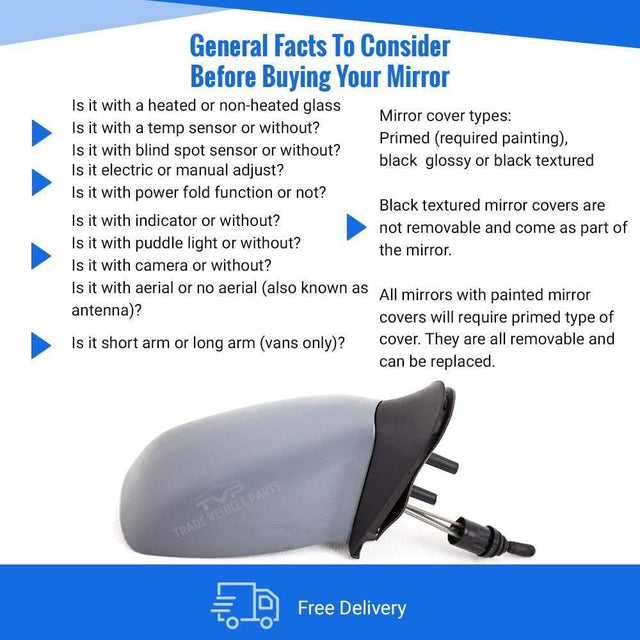 Fits Ford Fiesta Mk4 1996-1999 Door Wing Mirror Manual Primed Driver Side - image 3