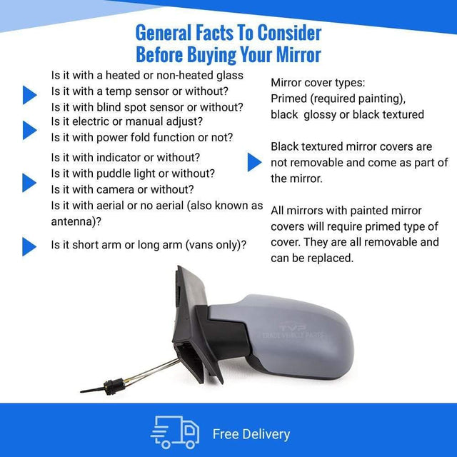 Fits Ford Fiesta Mk6 2002-2005 Door Wing Mirror Manual Primed Passenger Side - image 4