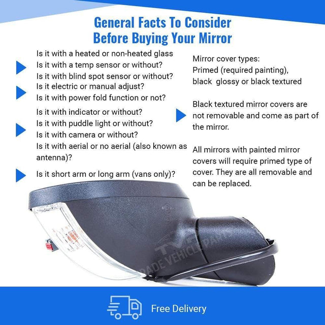 Fits Ford Fiesta Mk7 2008-2012 Door Wing Mirror Electric Heated Primed W/ Indicator Passenger Side - image 4