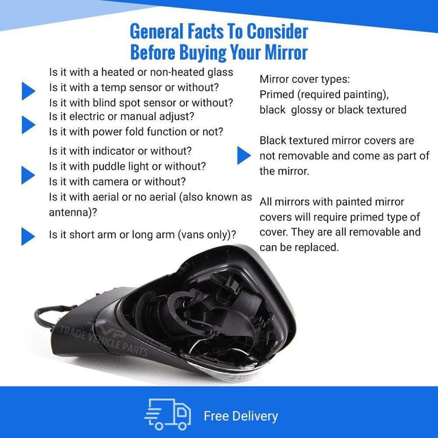 Fits Ford Fiesta Mk8 2017- Door Wing Mirror Electric Heated With Indicator 6 Pins Primed Cover Passenger Side - image 4