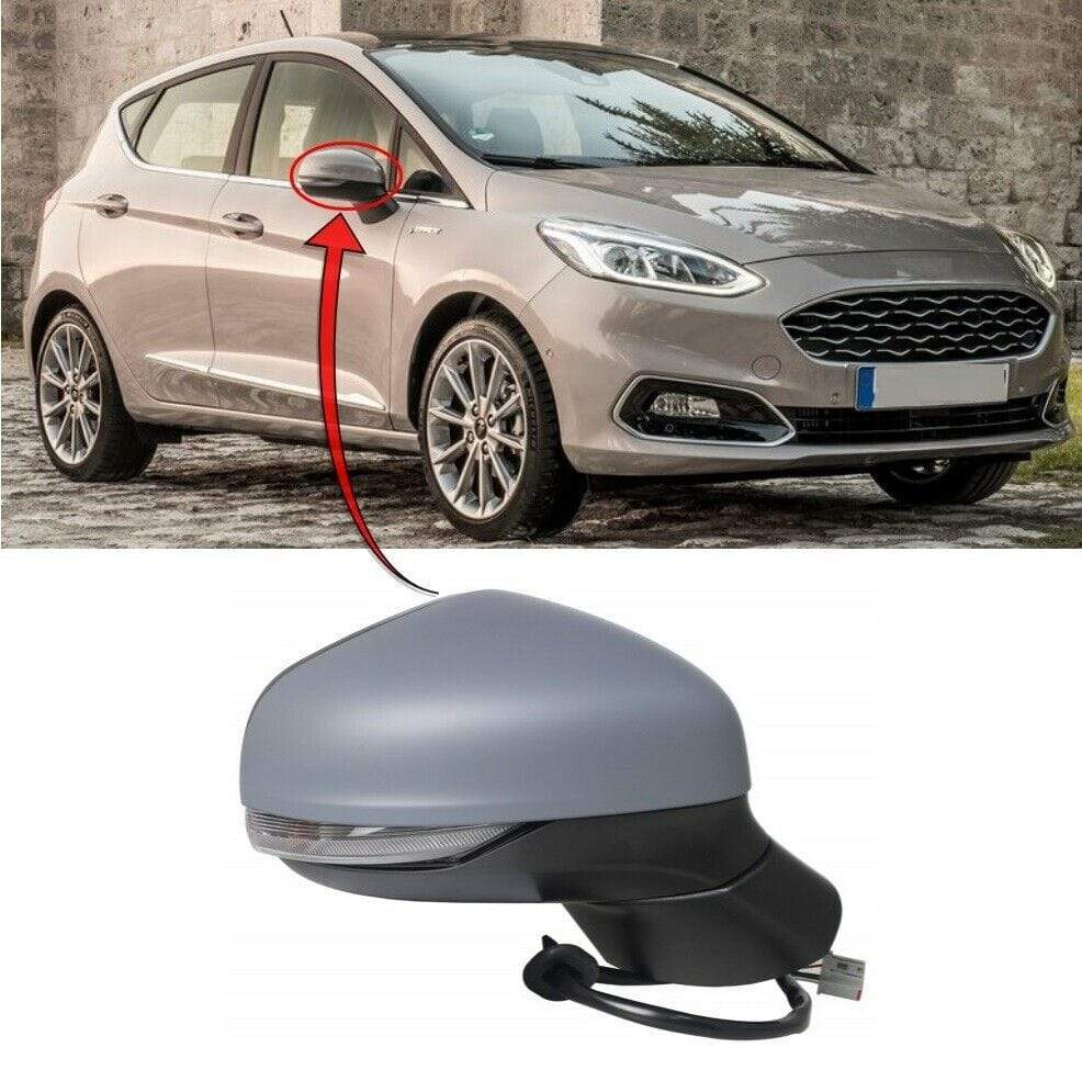 Ford Fiesta Mk8 2017- Door Wing Mirror Electric Heated With Indicator 6 Pins With Primed Cover Driver Side